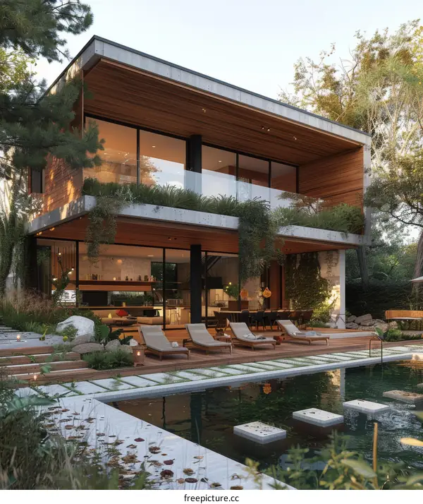 Modern luxury house with pool and garden