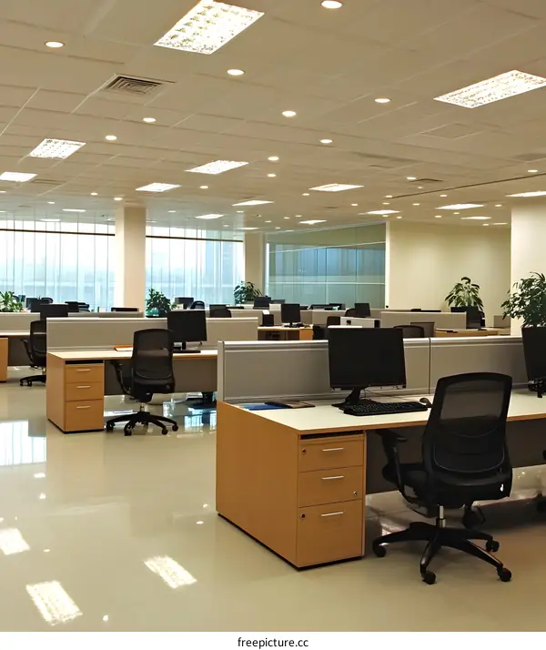 Modern Office Interior Design With Desks And Computers
