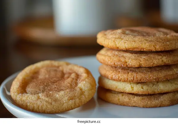 Stack of Homemade Snickerdoodles with One Cookie Beside the Stack