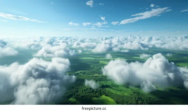 Aerial View of Clouds and Lush Green Landscape