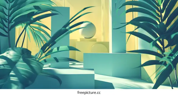 Minimalist Geometric Shapes with Green Plants