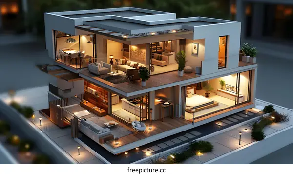 Perspective view of a section of a modern house