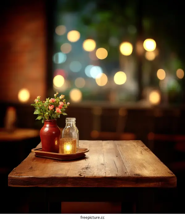Rustic Wooden Table Setting in a Cafe Ambiance