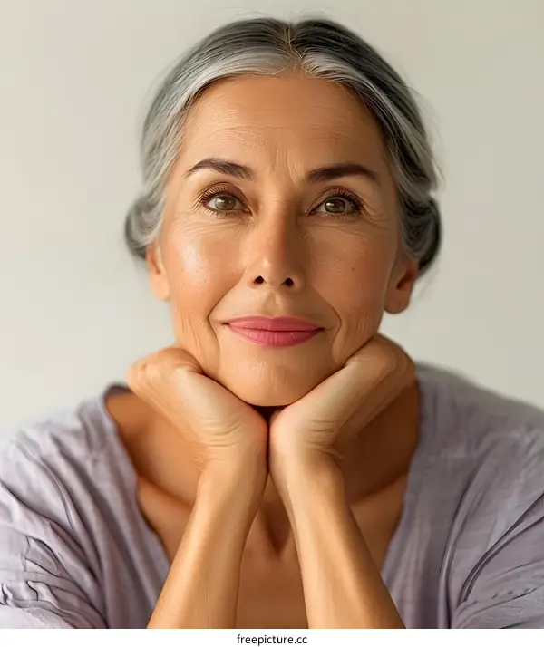 portrait of a beautiful mature woman with gray hair