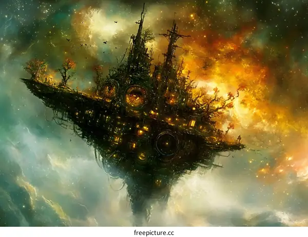 Flying City in the Stars