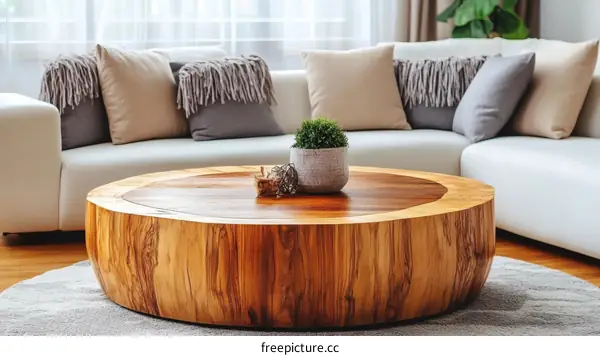 Modern Wooden Coffee Table in a Cozy Living Room
