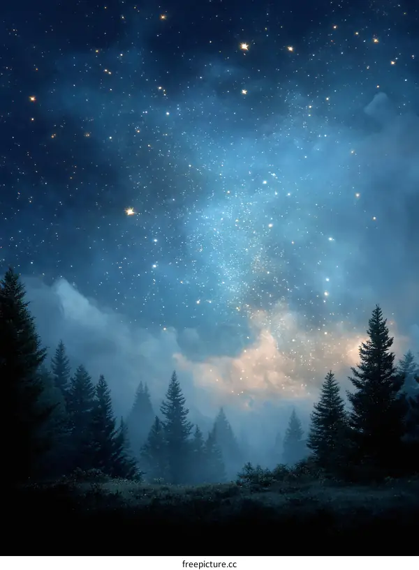 Starry Night Forest Landscape Illustration