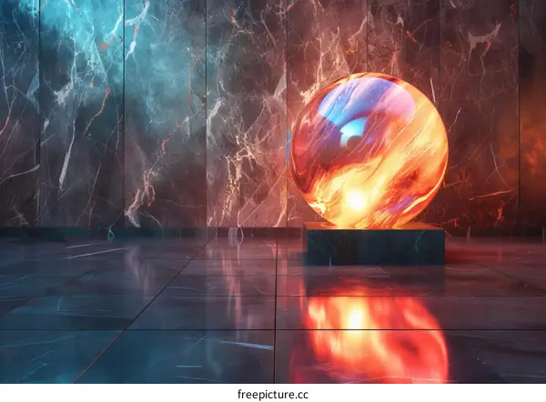 Abstract Futuristic Marble Room with Sphere