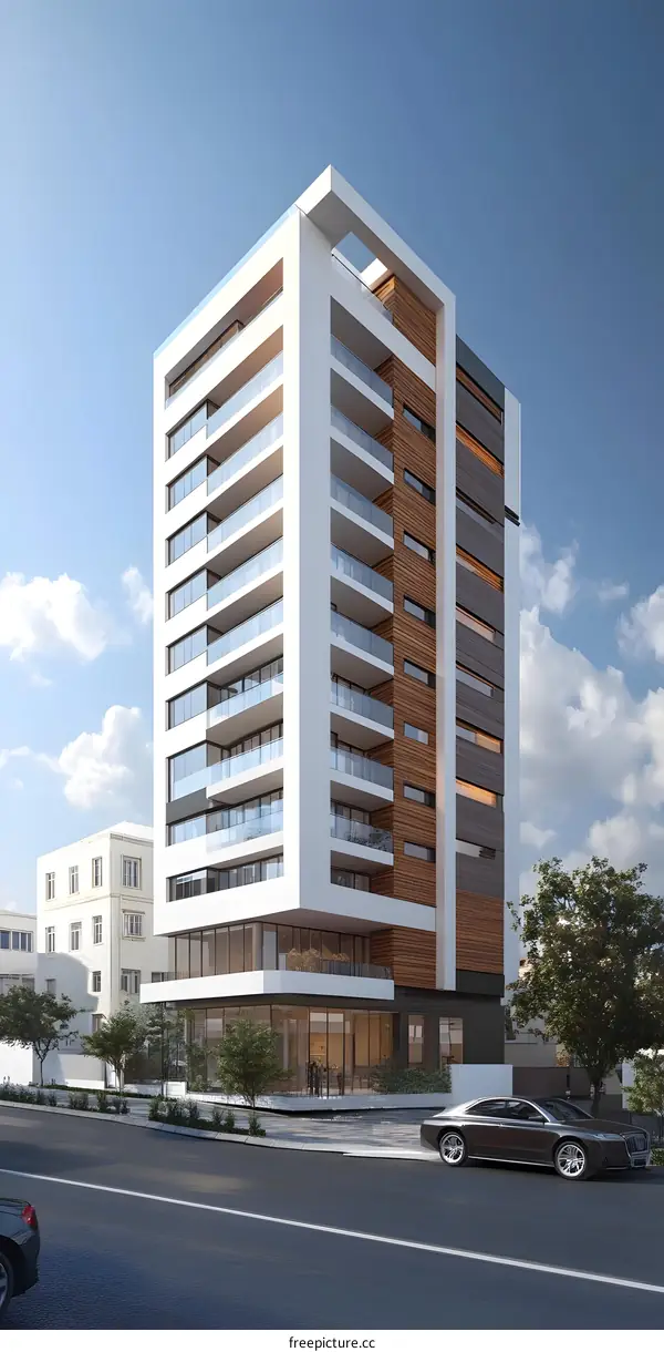 Modern Apartment Building with Balconies and Glass Windows