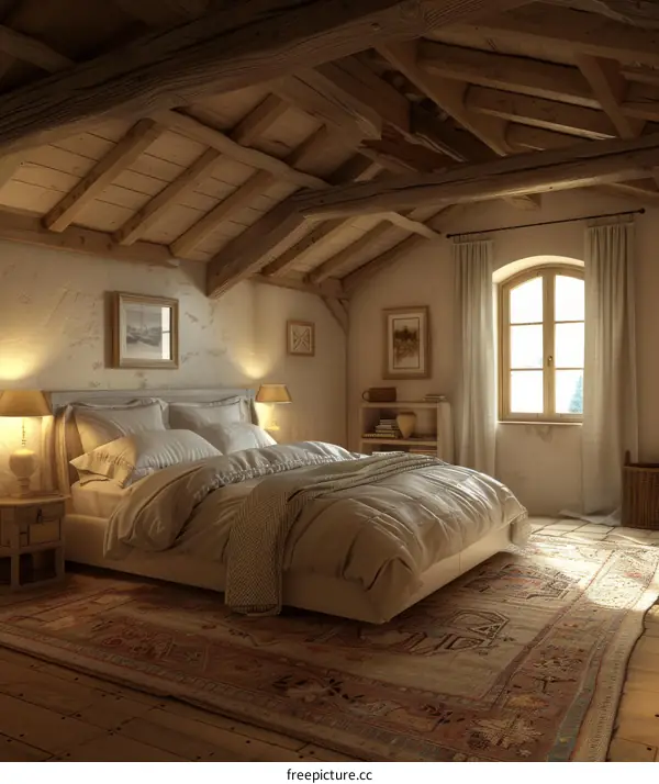 Rustic Wooden Bedroom Interior Design Illustration
