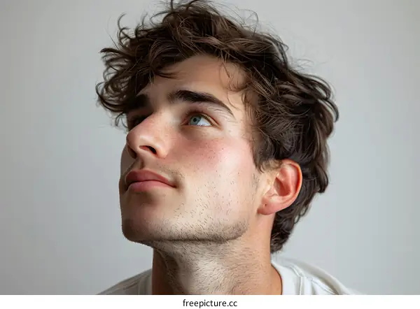 portrait of a young man looking up