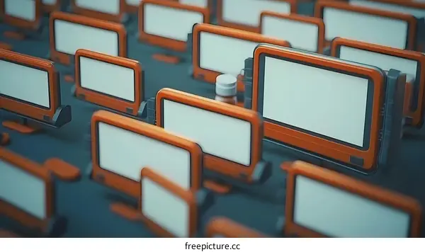 Rows of Blank Orange Monitors