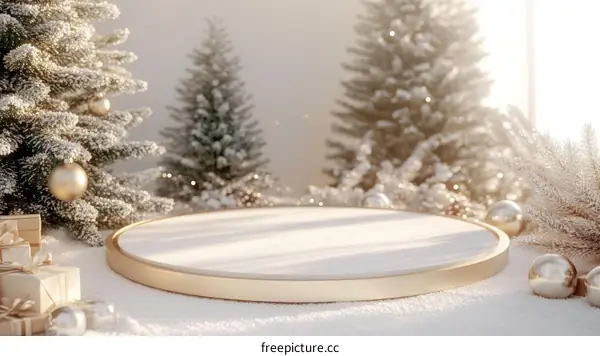 Christmas Scene with Empty Display Podium