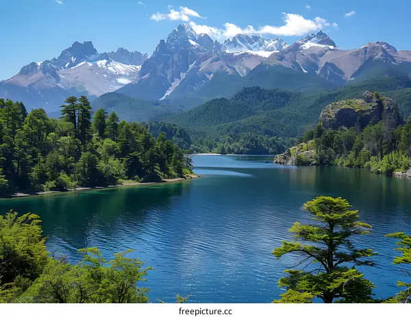 Scenic View of a Mountain Lake with Snow Capped Peaks in the Distance