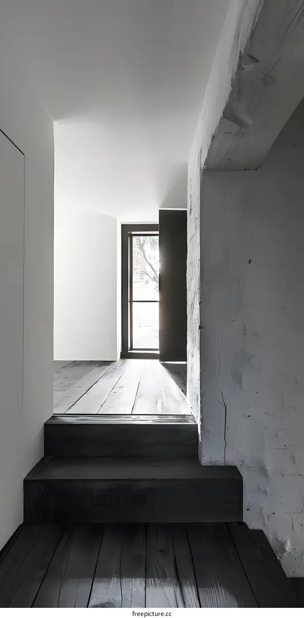 Modern Interior Design with Wooden Stairs and Window