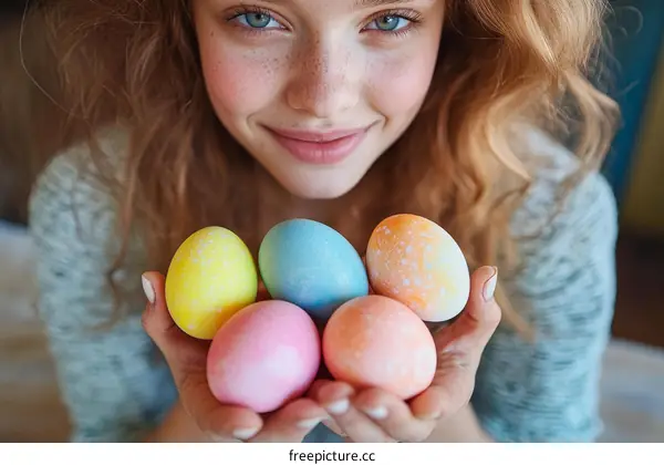 Easter Eggs Held by a Young Woman