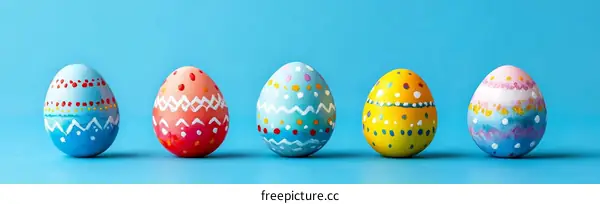 Colorful Easter Eggs on a Blue Background