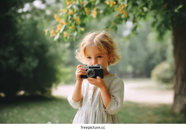 Little Girl Taking Picture in the Park