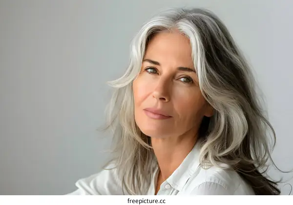 portrait of a beautiful mature woman with gray hair