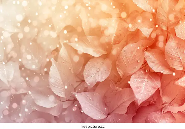 Close-up of wet pink and orange leaves with blurred background