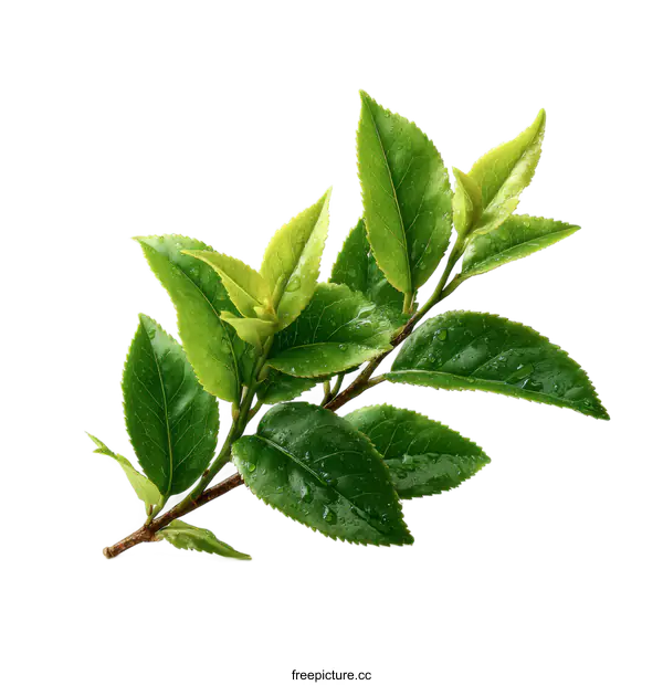 [Transparent Background PNG]Fresh Green Tea Leaves Branch