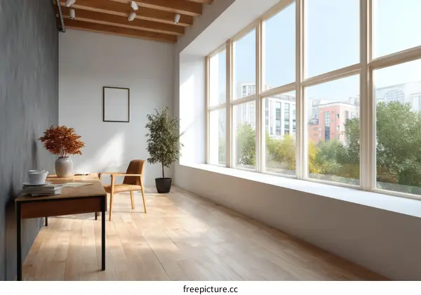 Modern Home Office with Large Windows