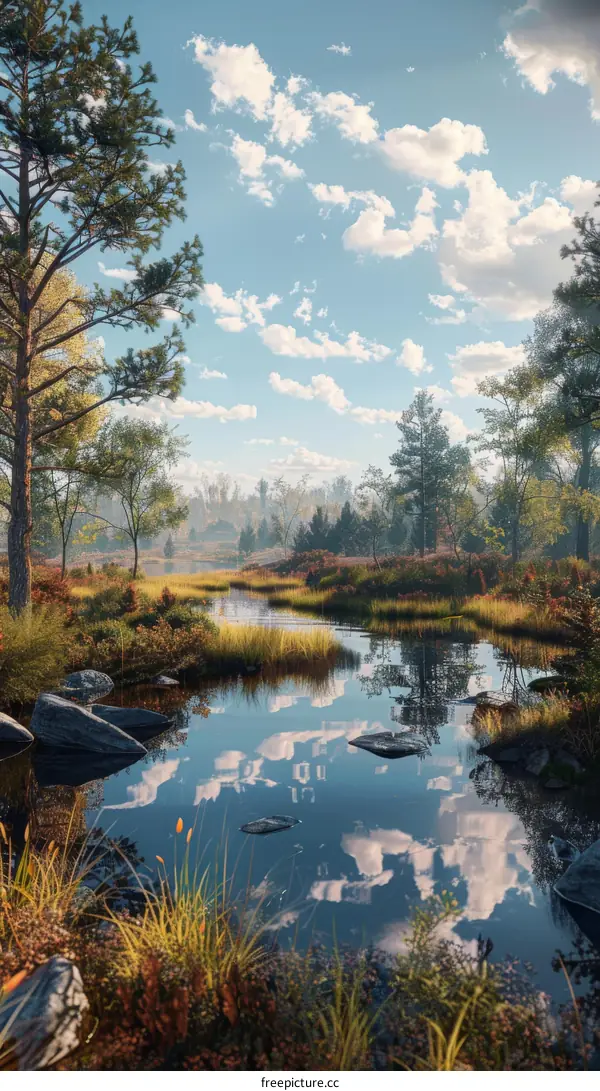 Tranquil Water Reflecting Sky and Clouds