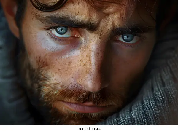 Portrait of a man with blue eyes and a beard