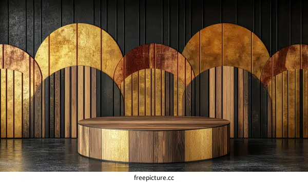 Modern Wooden Display Podium with Golden Accents