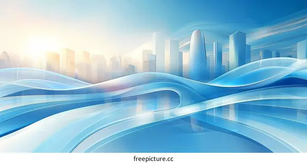 Modern Cityscape with Abstract Waves