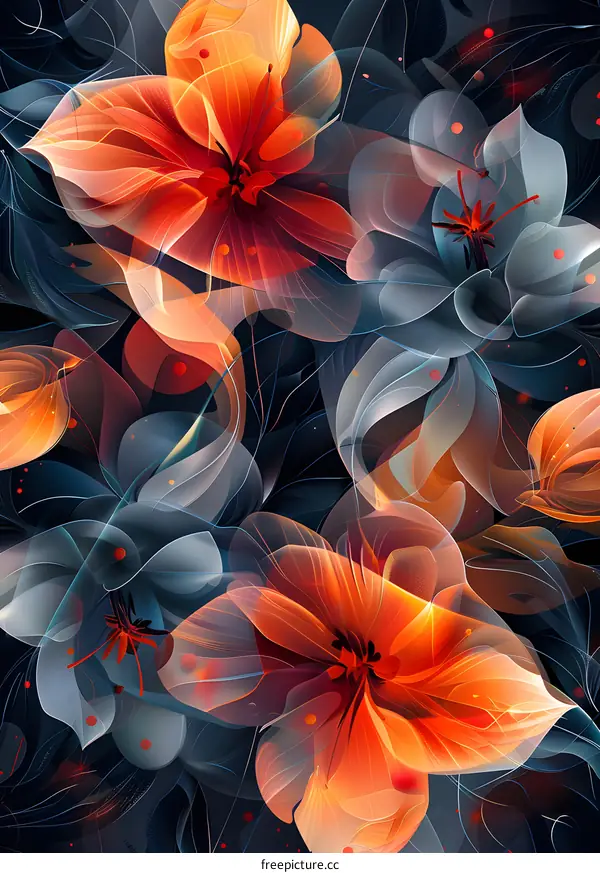 Three red and blue flowers