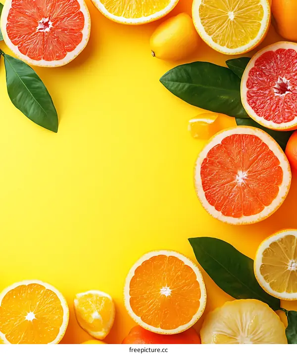 Fresh Citrus Fruits on Yellow Background