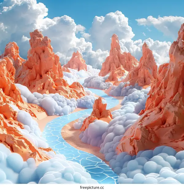Surreal Landscape of Clouds and Rocks