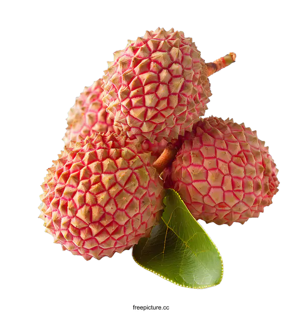 [Transparent Background PNG]Fresh Lychee Fruit with Leaf