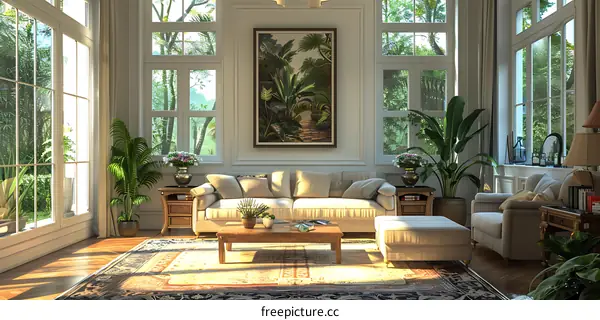 A living room full of green plants