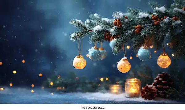 Winter Christmas Decoration Scene with Balls