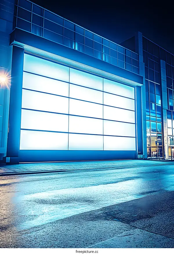 Modern Building with Blank Advertisement Billboard at Night