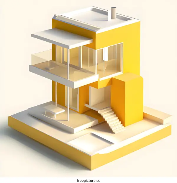 Minimalist Yellow House 3D Rendering Illustration