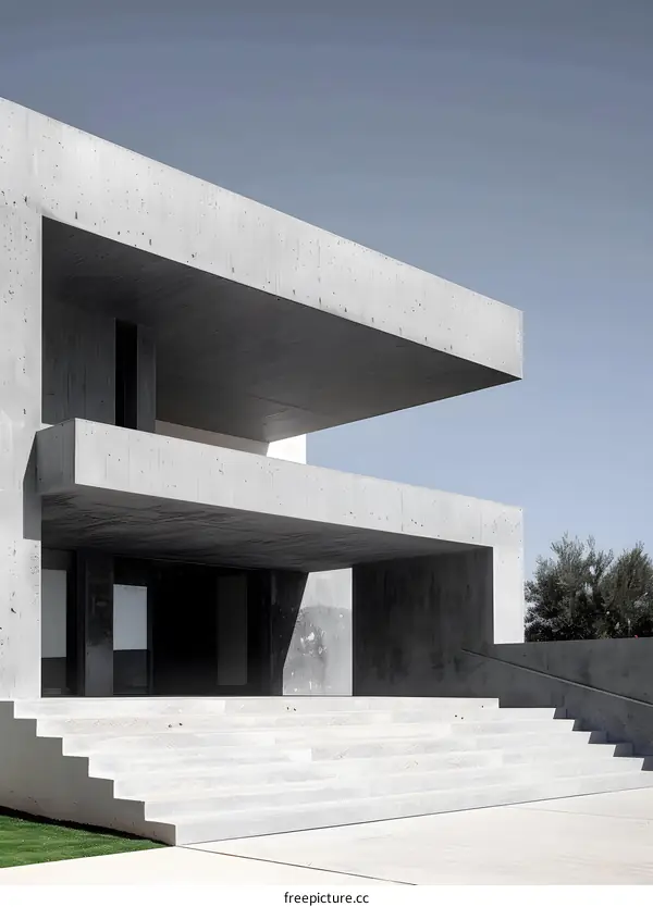 Minimalist Concrete House Entrance with Stairs