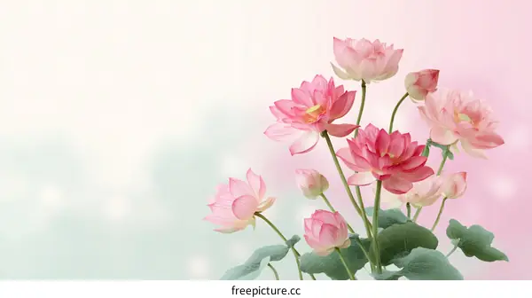 Beautiful Pink Lotus Blossoms in Soft Pastel Colors