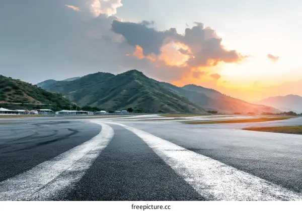Sunset Racing Track Mountain Scenery