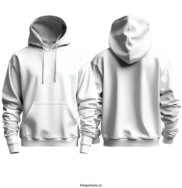 [Transparent Background PNG]Blank White Hoodie Mockup