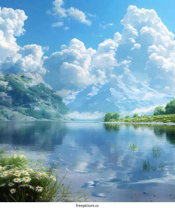 Tranquil Lake and Mountain Peaks