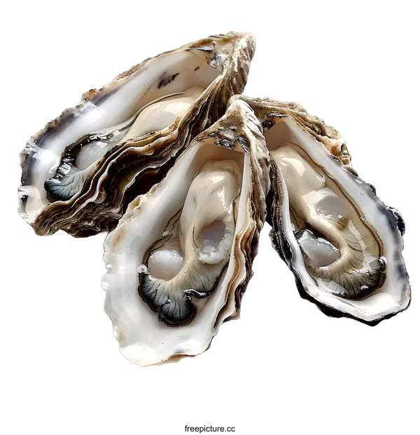 [Transparent Background PNG]Three opened fresh oysters