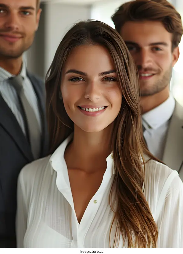 Three business people posing for a photo