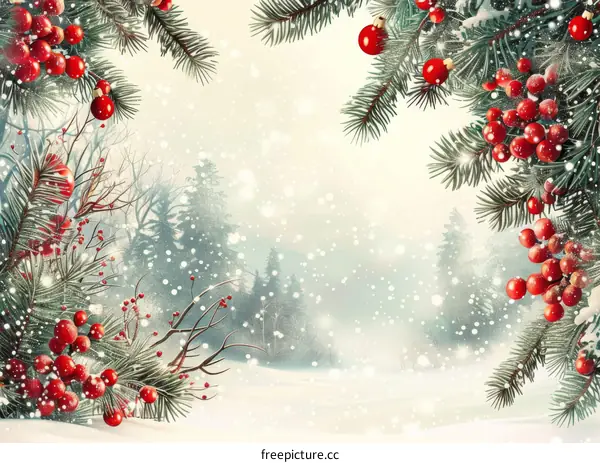 Festive Christmas Holly Branch with Red Berries