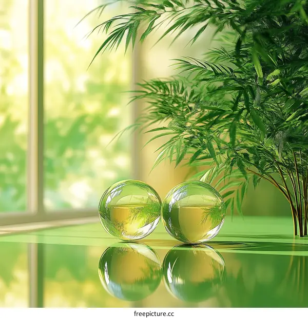 Green Zen Decor with Glass Balls and Plants