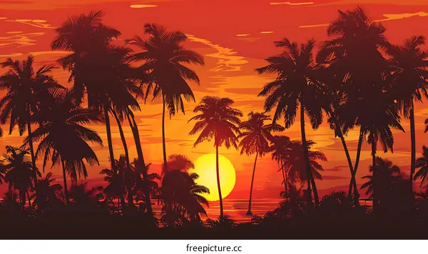 Silhouettes of Palm Trees at Sunset