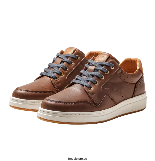[Transparent Background PNG]Brown Leather Casual Shoes Pair