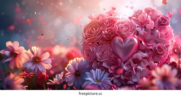 Pink roses in the shape of a heart